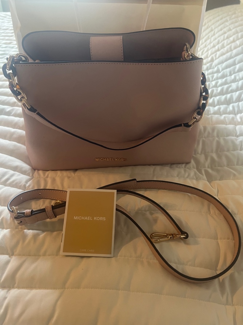 Michael Kors Pale Pink Leather Shoulder Bag with Gold Hardware